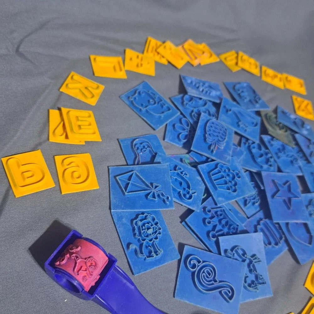 VTG Lot of 60+ Rubber Roller Stamps Letters Numbers‎ Animals Shapes